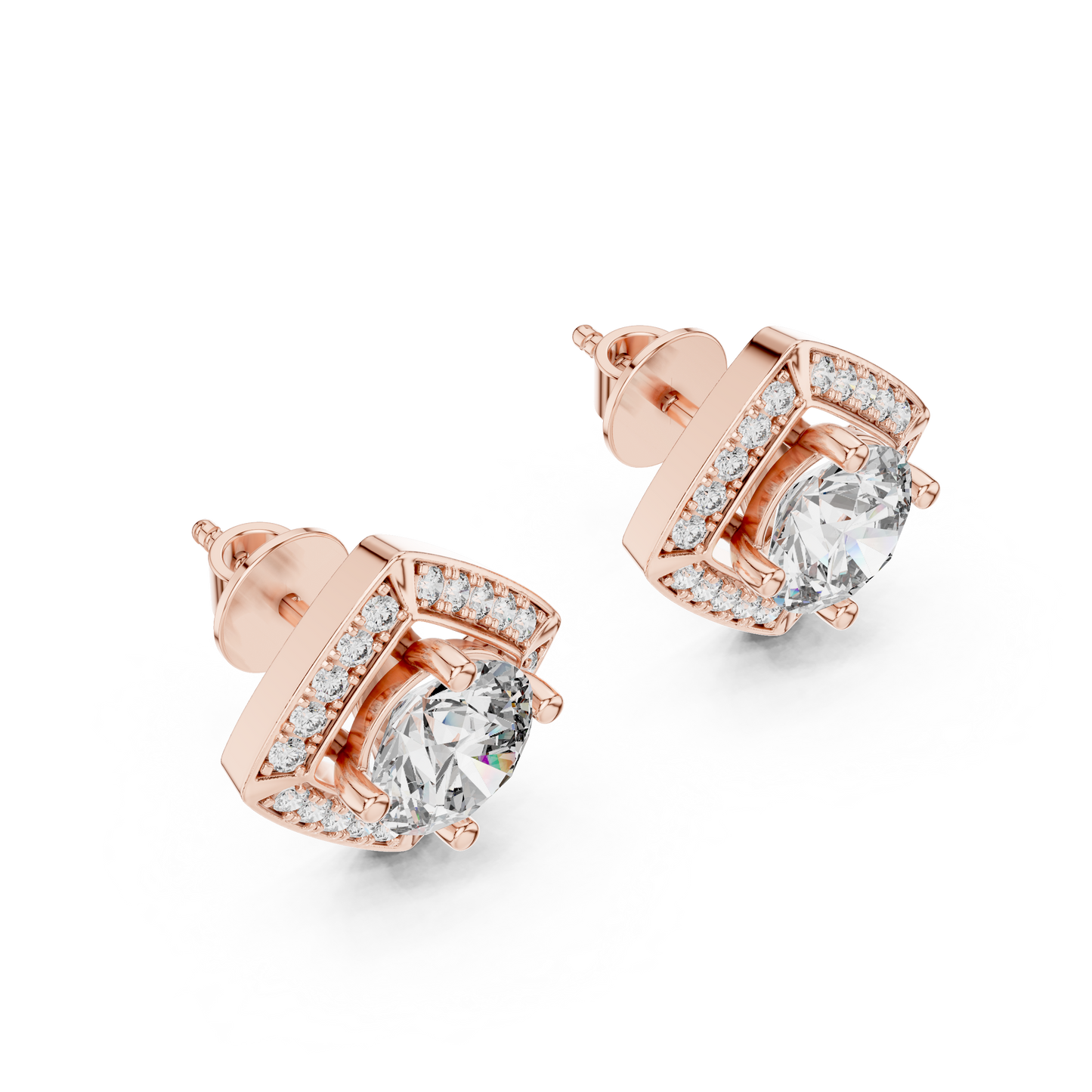 14K Gold Diamond Stud Earrings Front View