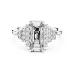 14K Gold Emerald Cut Engagement Ring Cathedral Prong Setting Emerald Cut Solid Gold Hallmark Quality Stamp Interior Band Curvature View HB Prestige Jewels Emerald Solitaire Ri
