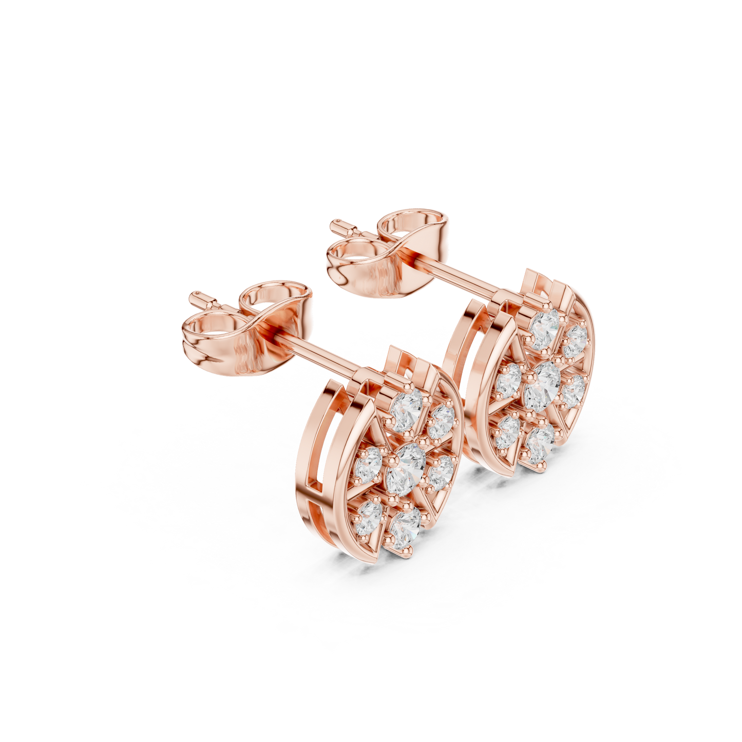 14K Gold Floral Diamond Cluster Earrings Studio Photography High Quality White Background For Etsy Search Ranking