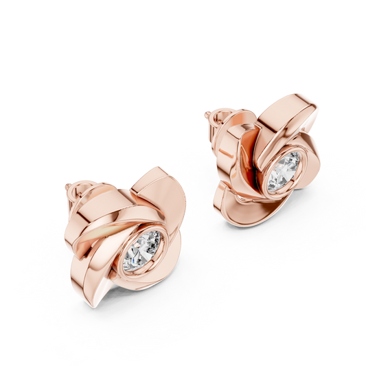14K Gold Floral Diamond Stud Earrings