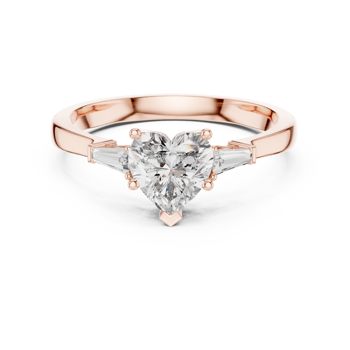 14K Gold Heart Cut Lab Diamond Engagement Ring Front View