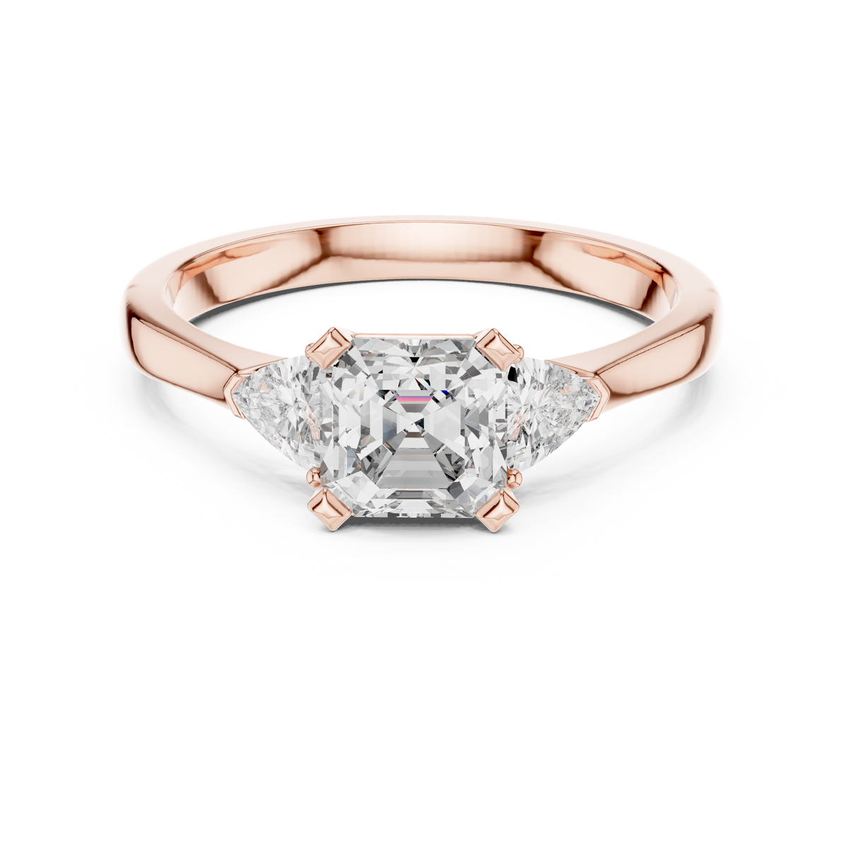 14K Gold Lab Diamond 3 Stone Ring Front View