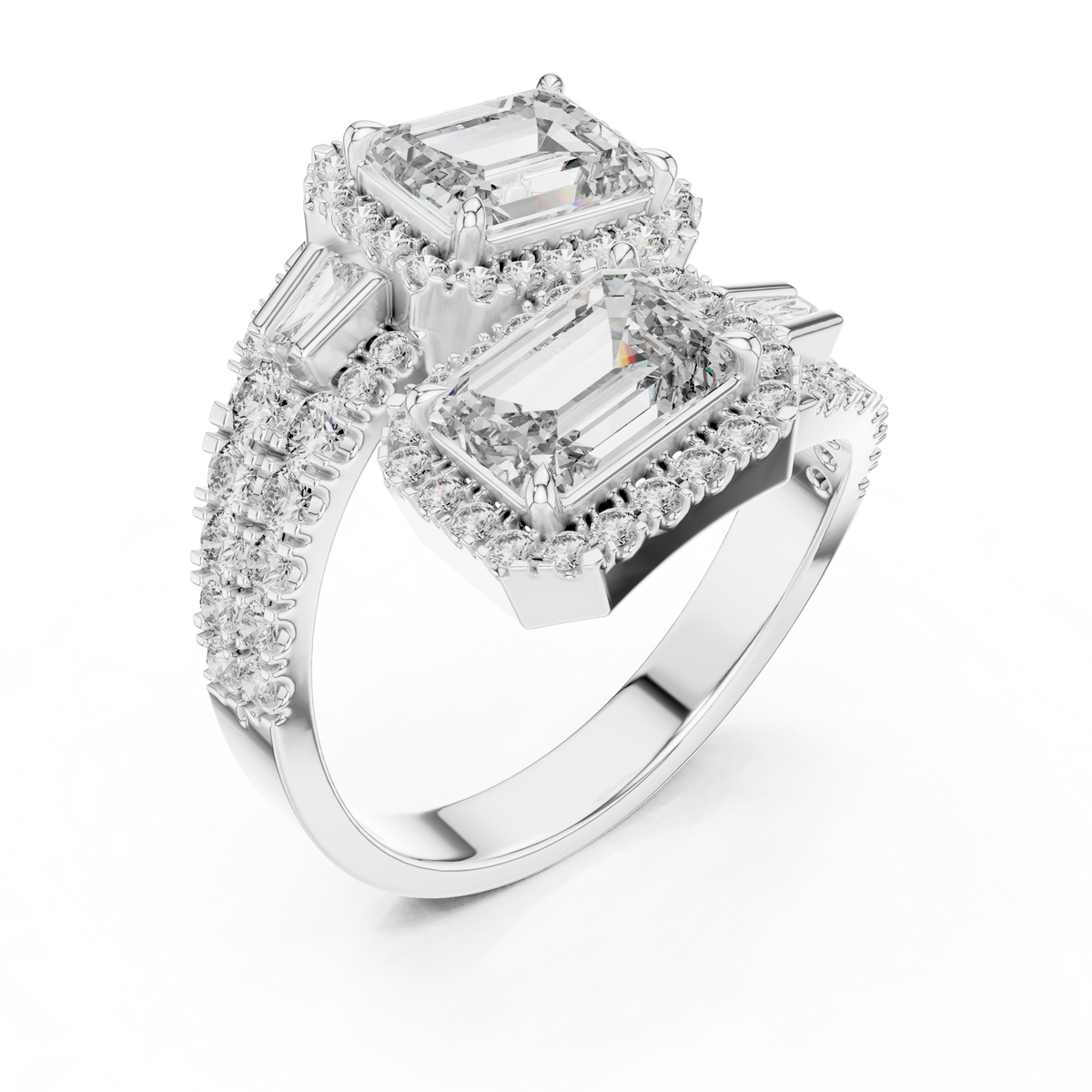 14K Gold Lab Diamond Emerald Cut Ring displayed inside a velvet luxury ring box with open lid perspective, creating an exquisite unboxing aesthetic suitable for romantic proposal gifts, wedding gifts, and holiday anniversary surprises.