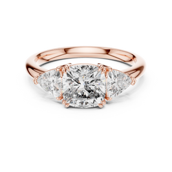 14K Gold Lab Diamond Three Stone Engagement Ring Front View