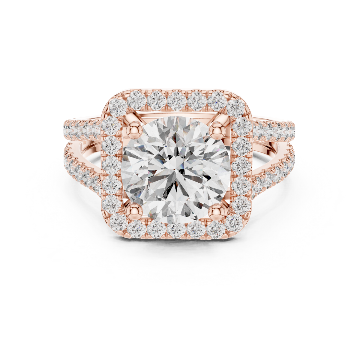 14K Gold Lab Grown Diamond Halo Engagement Ring Front View