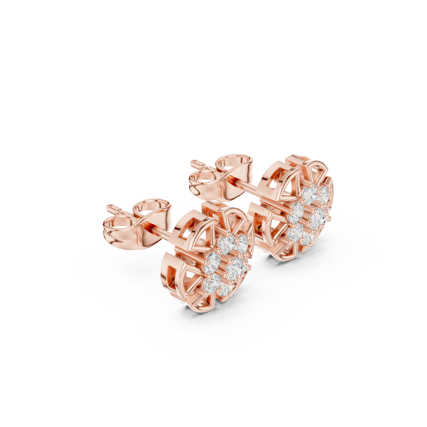 14K Gold Lab Grown Diamond Round Cut Stud Earrings Front View Luxury Jewelry Photography For Etsy And Website