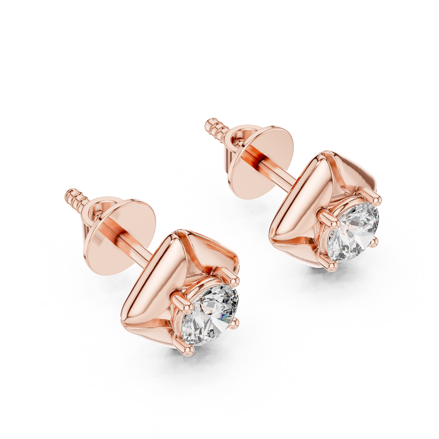 14K Gold Lab Grown Diamond Stud Earrings Front View