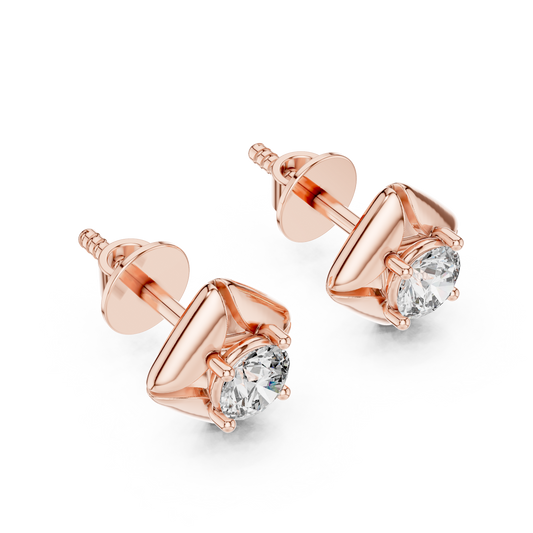 14K Gold Lab Grown Diamond Stud Earrings Front View
