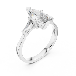 14K Gold Marquise Diamond Ring inside luxury velvet ring box open display presentation highlighting brilliant eco friendly lab grown diamond brilliance ideal for anniversary gift for wife or bride to be.

