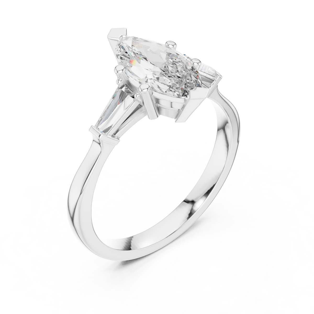 14K Gold Marquise Diamond Ring inside luxury velvet ring box open display presentation highlighting brilliant eco friendly lab grown diamond brilliance ideal for anniversary gift for wife or bride to be.

