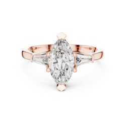 14K Gold Marquise Lab Diamond 3 Stone Engagement Ring Front View