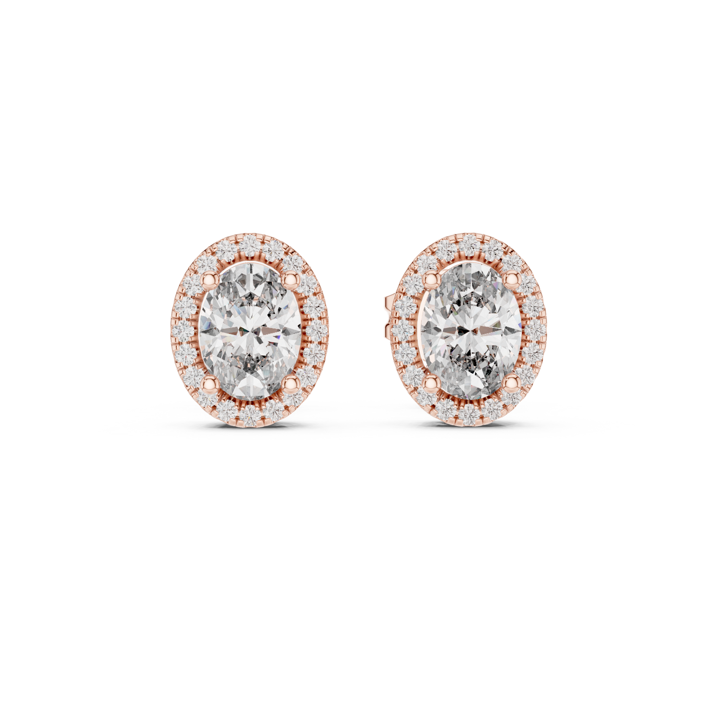 14K Gold Oval Diamond Earrings For Women