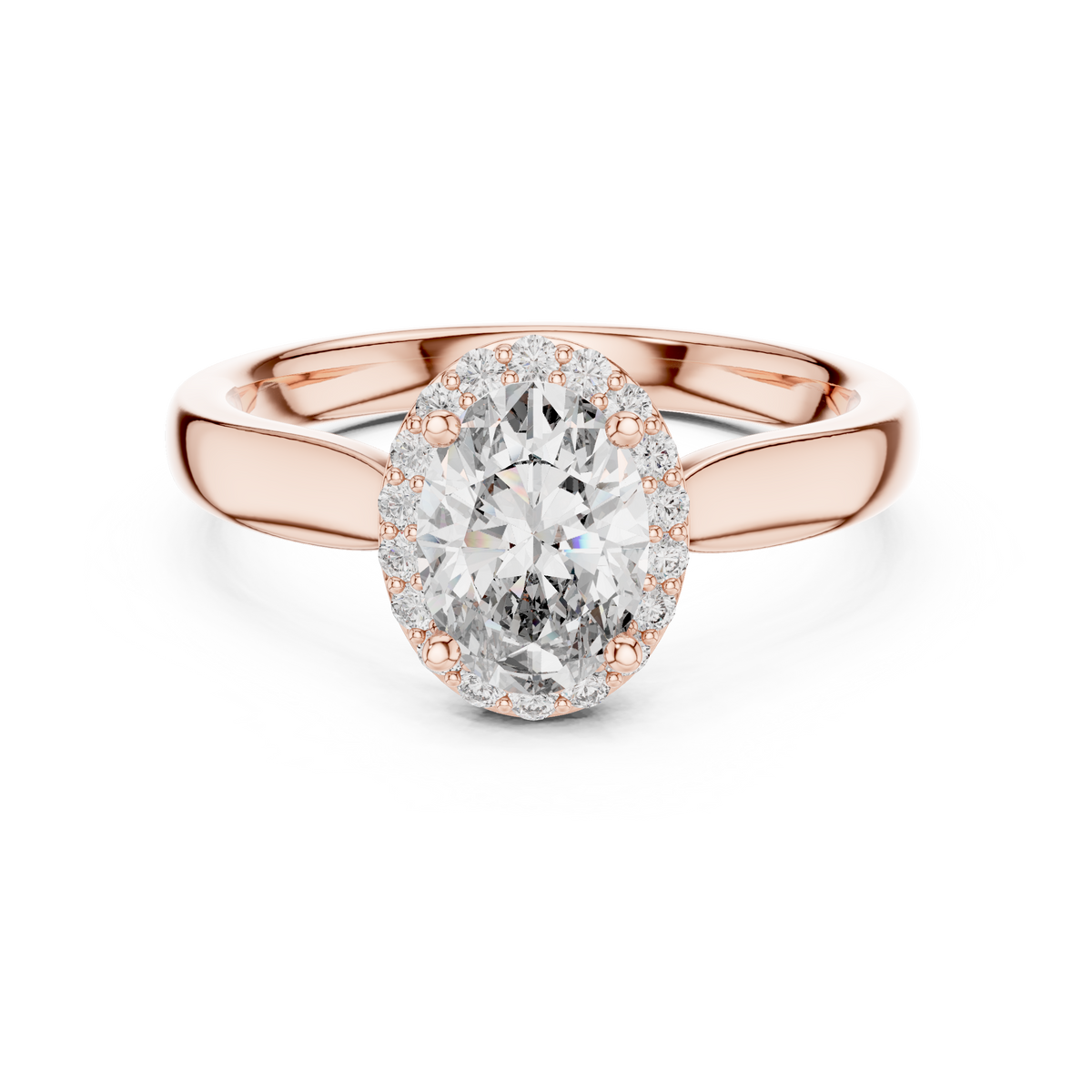 14K Gold Oval Lab Diamond Engagement Ring Front View