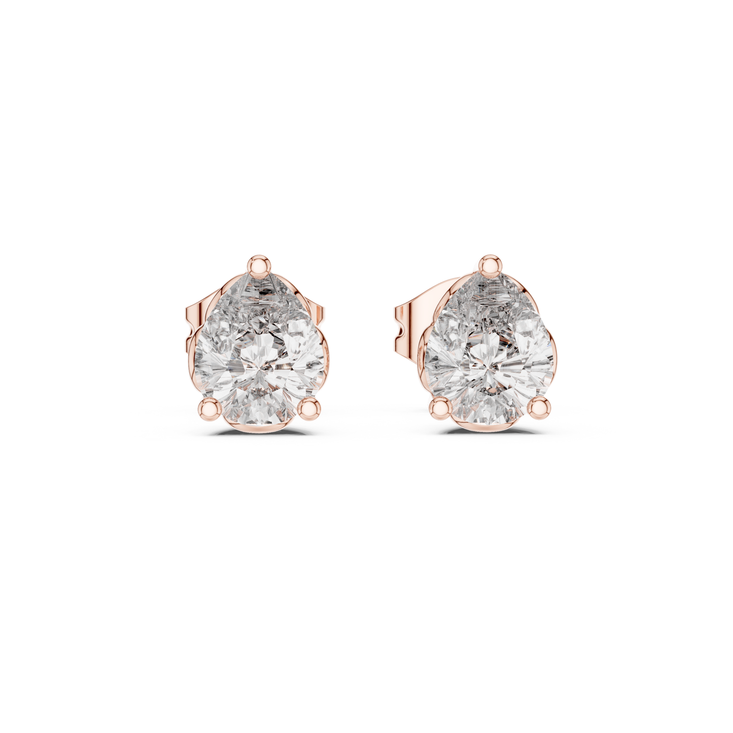 14K Gold Pear Diamond Studs Side Profile