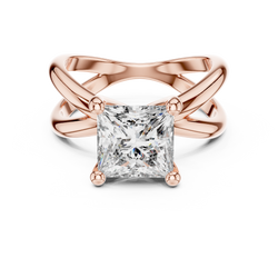 14K Gold Princess Cut Lab Diamond Solitaire Ring Front View