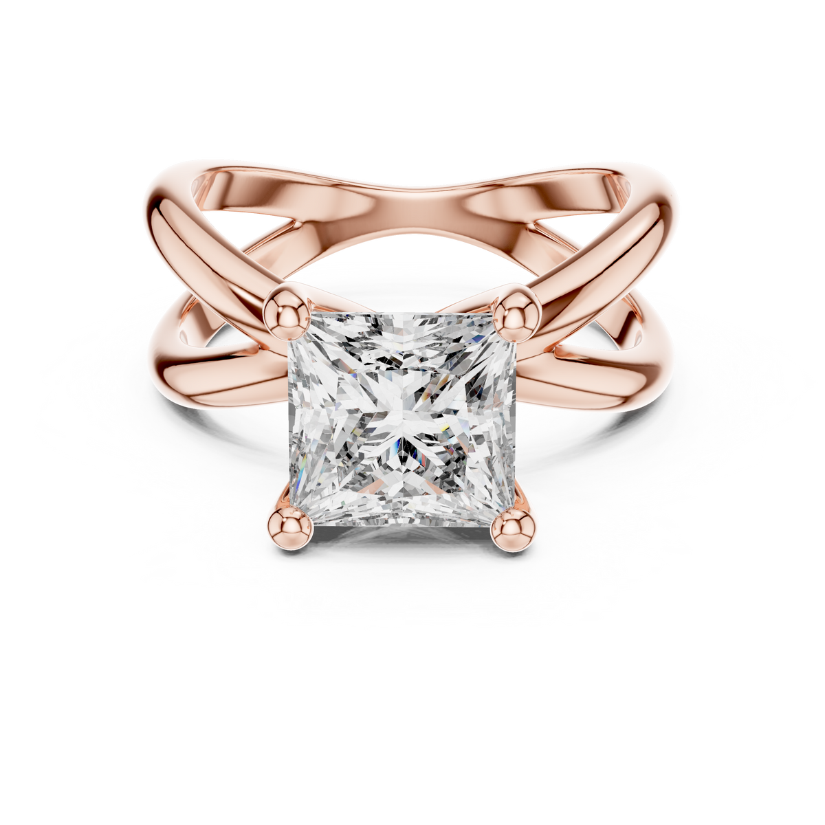 14K Gold Princess Cut Lab Diamond Solitaire Ring Front View