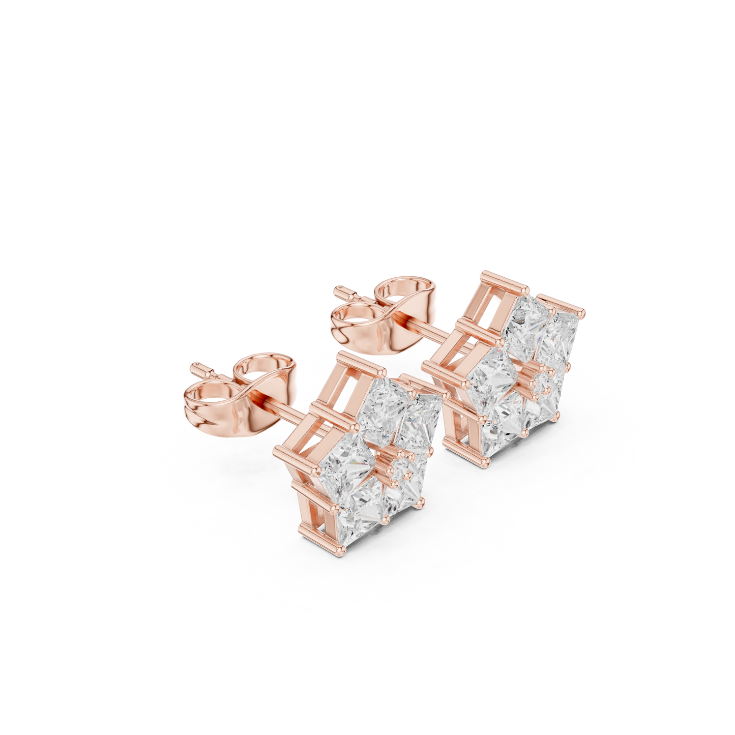 14K Gold Princess Cut Lab Grown Diamond Stud Earrings Elegant Minimalist Jewelry For Her Front View Studio Shot