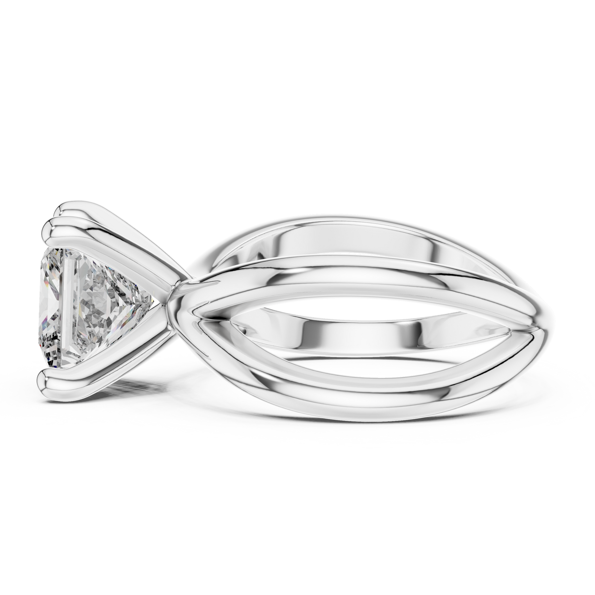 14K Gold Princess Cut Solitaire Stacked With Wedding Band