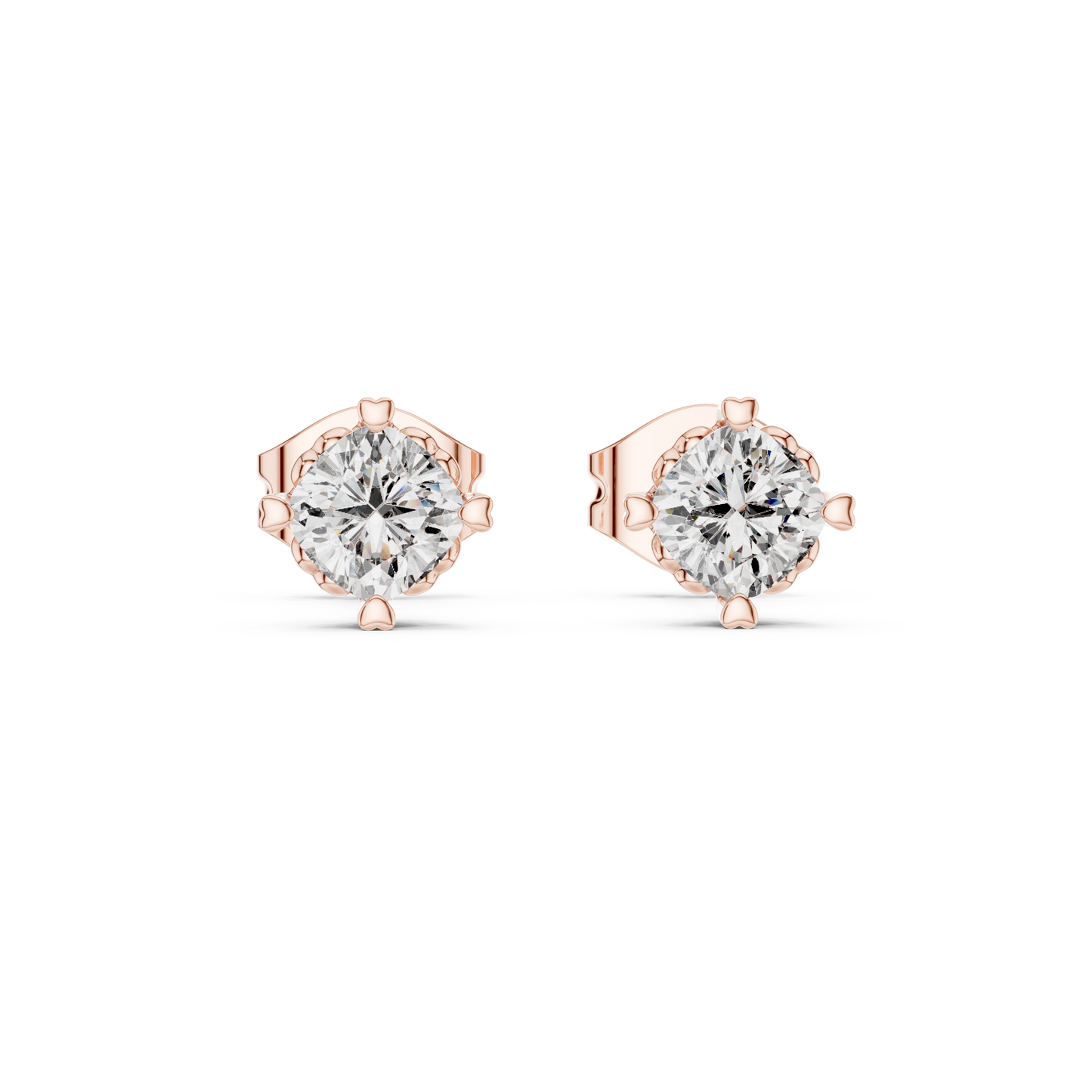 14K Gold Solitaire Diamond Studs Side Profile