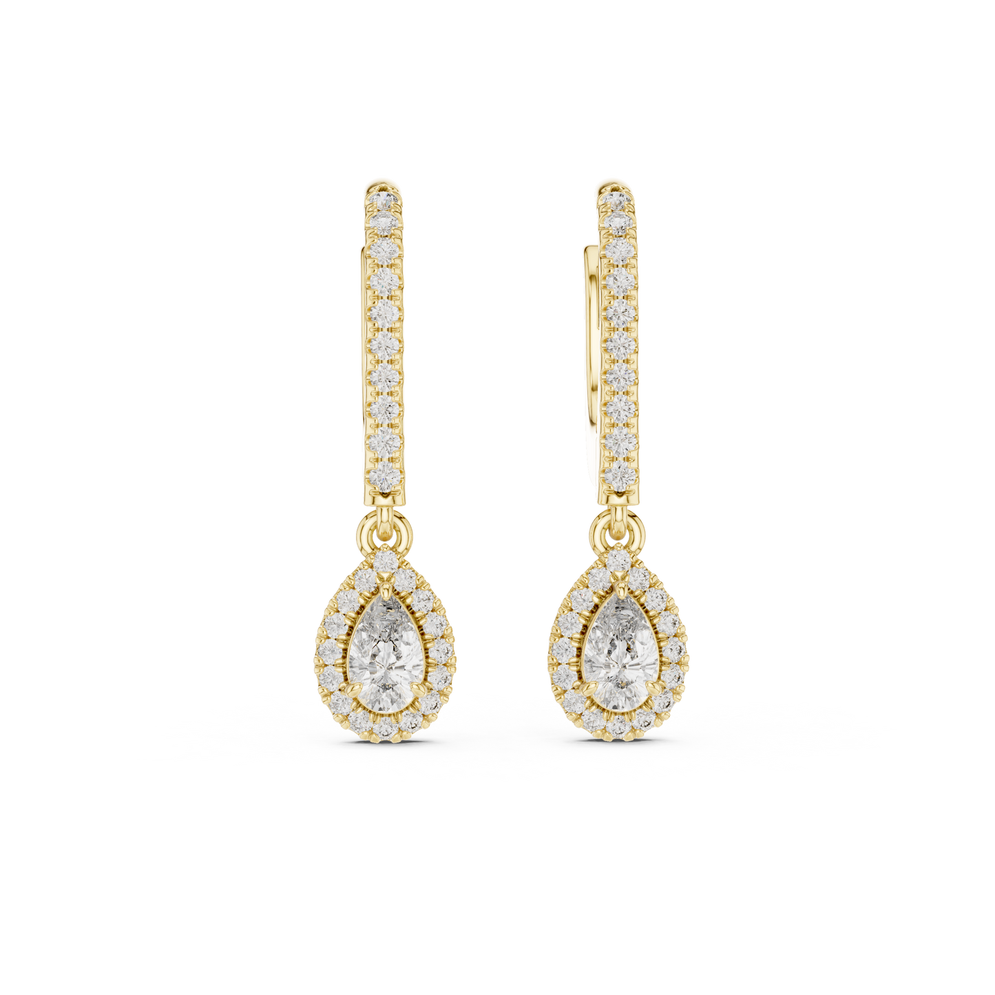 14K Yellow Gold Pear Cut Diamond Drop Earrings Angle View