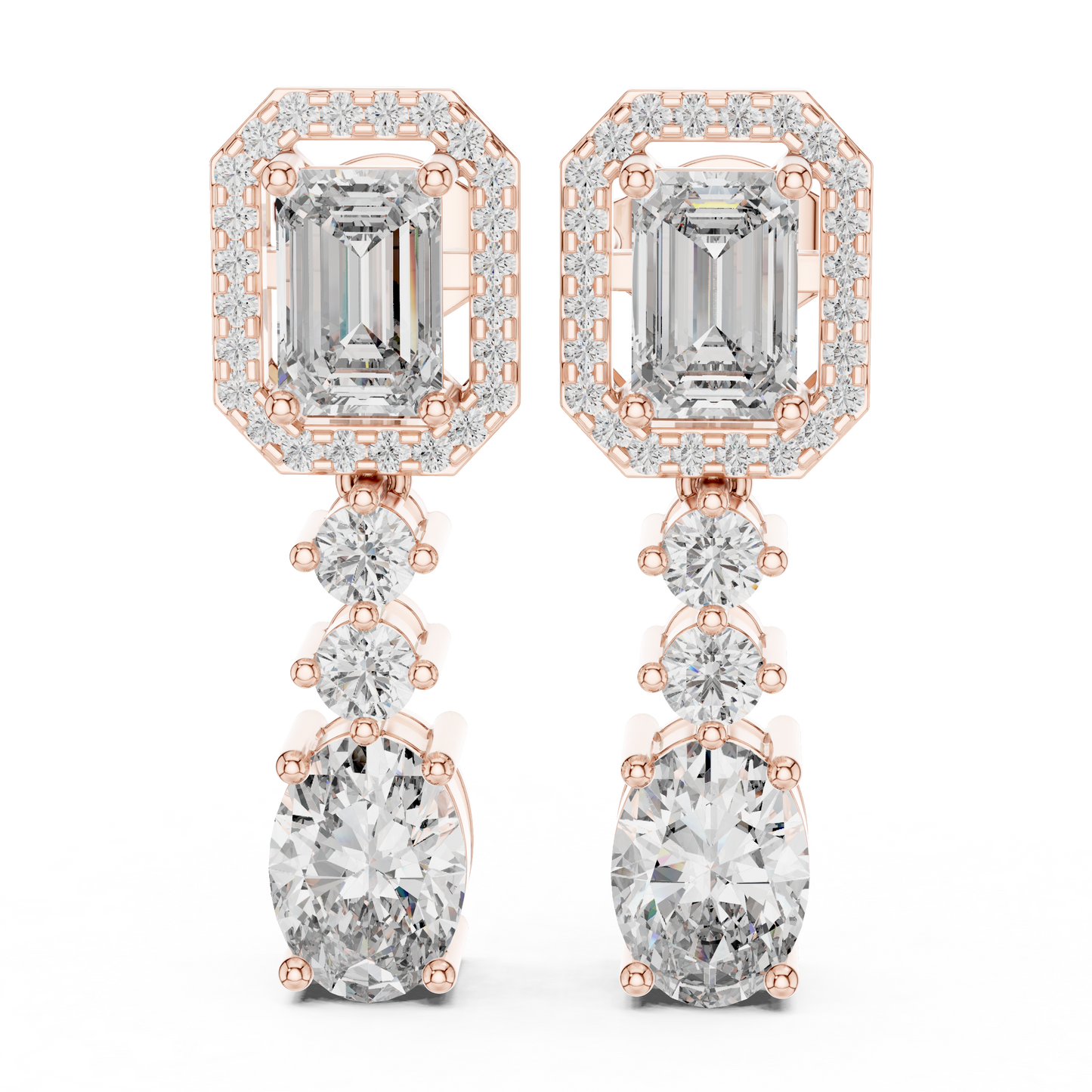 Emerald Halo Stone line Earrings | Oval Diamond Drop | Designer Luxury Craft | Gift For Her
