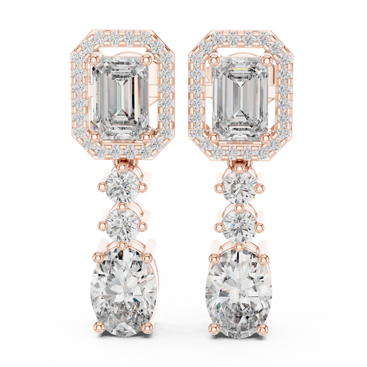 Emerald Halo Stone line Earrings | Oval Diamond Drop | Designer Luxury Craft | Gift For Her