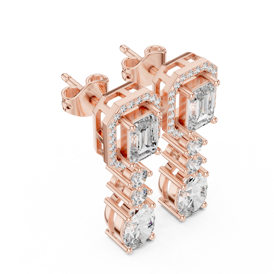 Emerald Halo Stone line Earrings | Oval Diamond Drop | Designer Luxury Craft | Gift For Her