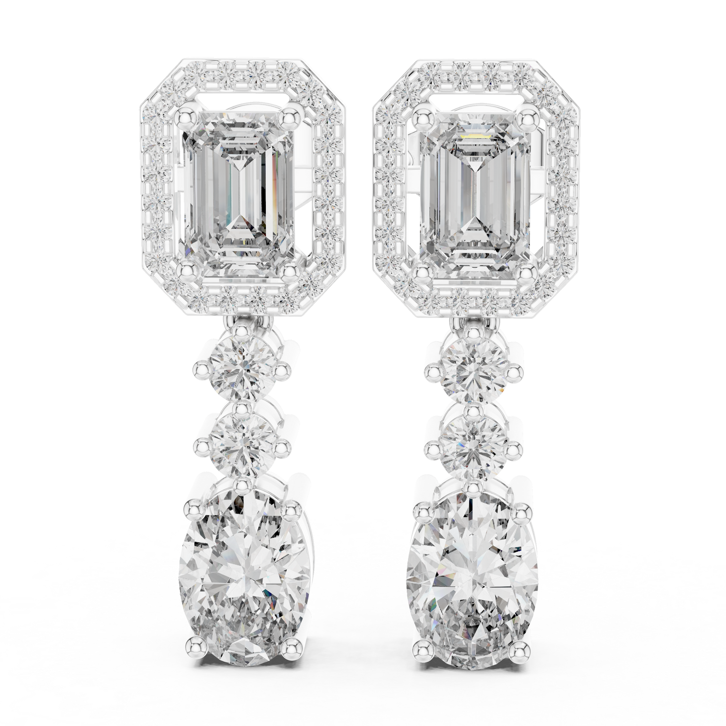 Emerald Halo Stone line Earrings | Oval Diamond Drop | Designer Luxury Craft | Gift For Her