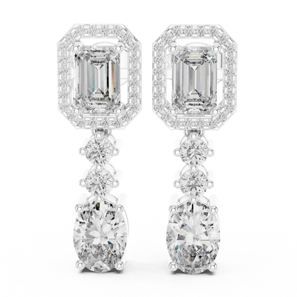 Emerald Halo Stone line Earrings | Oval Diamond Drop | Designer Luxury Craft | Gift For Her