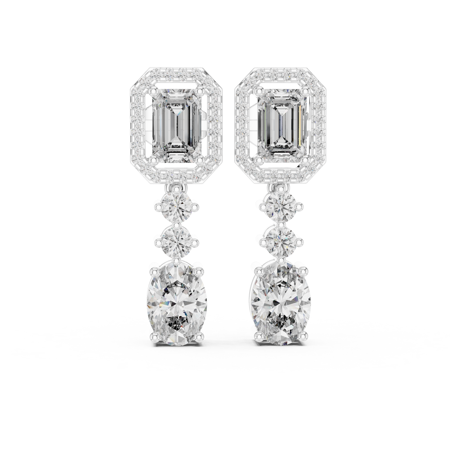Emerald Halo Stone line Earrings | Oval Diamond Drop | Designer Luxury Craft | Gift For Her