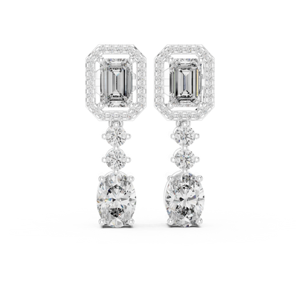 Emerald Halo Stone line Earrings | Oval Diamond Drop | Designer Luxury Craft | Gift For Her