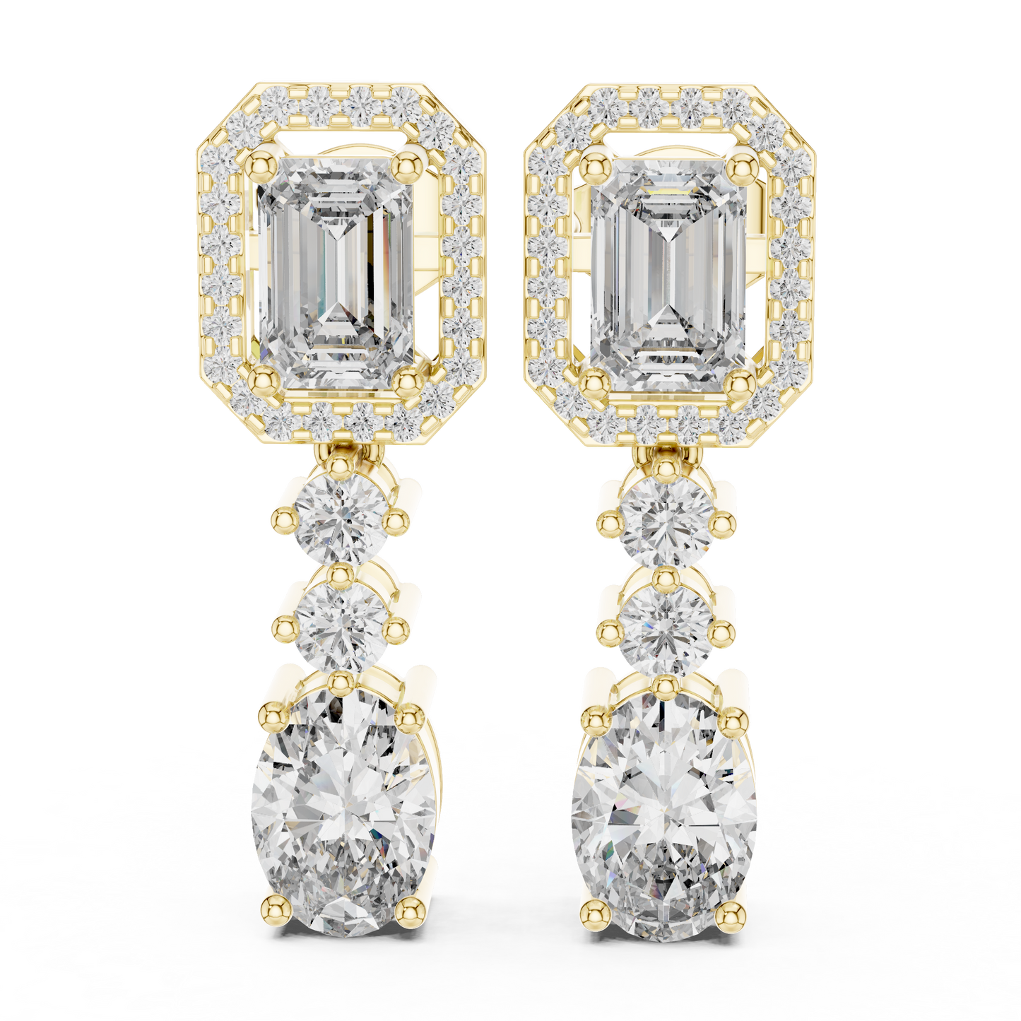 Emerald Halo Stone line Earrings | Oval Diamond Drop | Designer Luxury Craft | Gift For Her