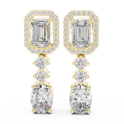 Emerald Halo Stone line Earrings | Oval Diamond Drop | Designer Luxury Craft | Gift For Her