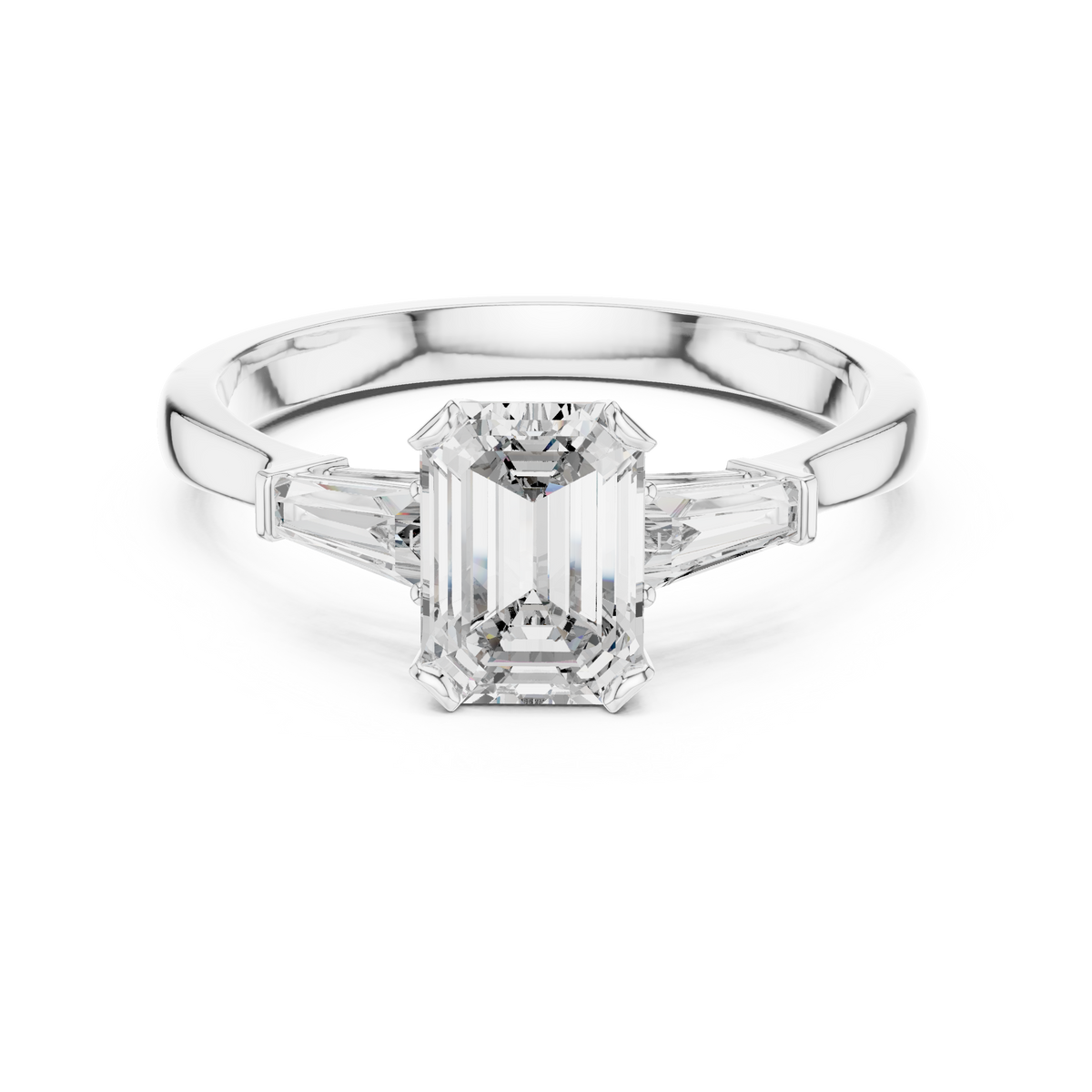 18K Gold Baguette Accent Engagement Ring Basket View