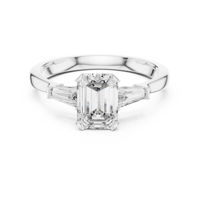 1.00Ct Elegant Emerald Center Ring | Shimmering Baguette Diamond Shoulders | Modern Luxe Bridal Choice