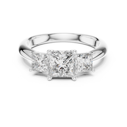 18K Gold Lab Diamond Ring side profile view showing the elevated gallery setting allowing maximum light reflection through the center and accent princess cut lab diamonds.

