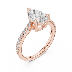 18K Gold Pear Solitaire Diamond Ring Side Cathedral Angle