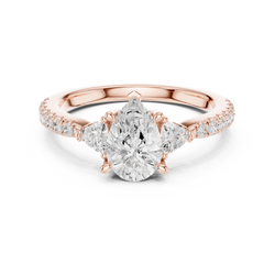 18K Gold Three Stone Pear Diamond Ring Side Profile