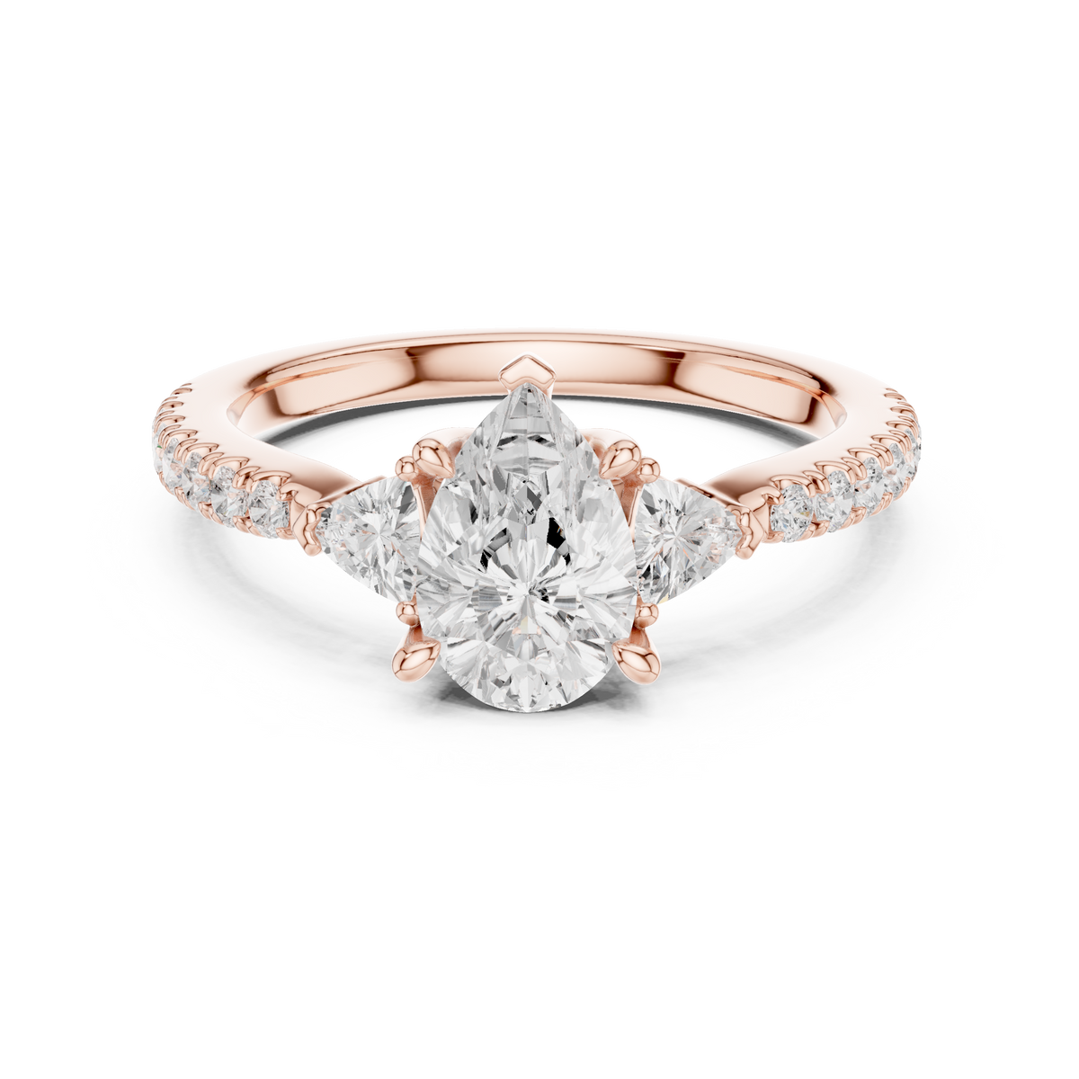 18K Gold Three Stone Pear Diamond Ring Side Profile