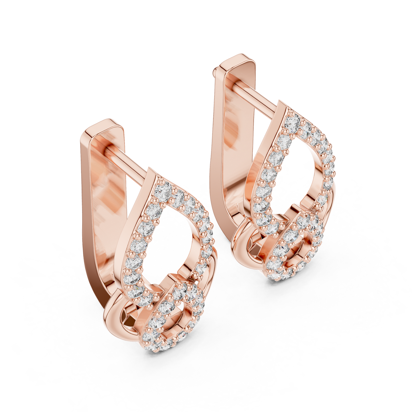 QuantumTeardrop™ Dual-Pavé Diamond Hinge Hoops • Hyper-Luxe Locking Earrings • Royal Gold Shine