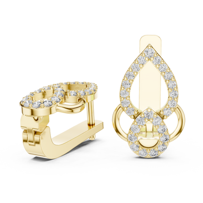 QuantumTeardrop™ Dual-Pavé Diamond Hinge Hoops • Hyper-Luxe Locking Earrings • Royal Gold Shine