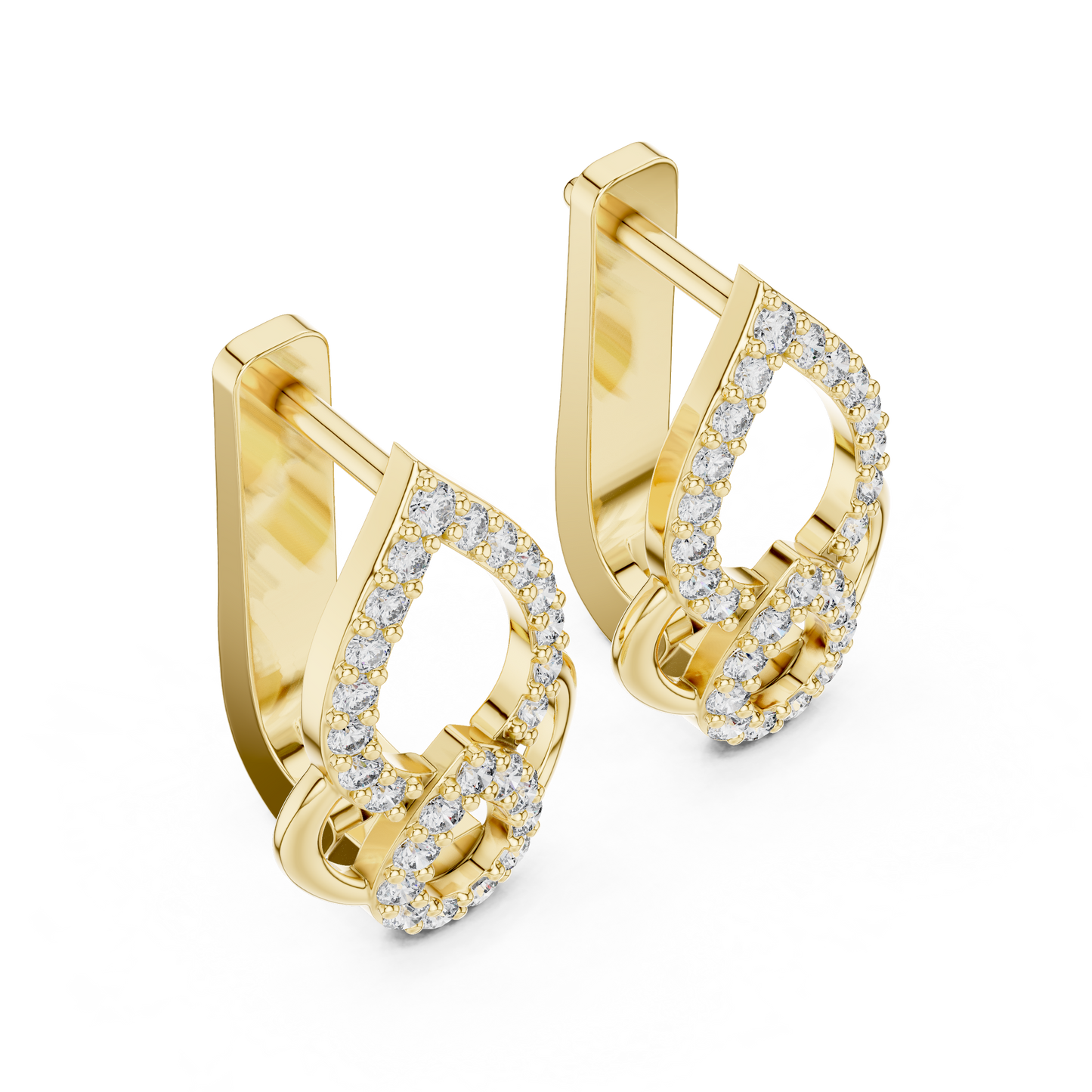 QuantumTeardrop™ Dual-Pavé Diamond Hinge Hoops • Hyper-Luxe Locking Earrings • Royal Gold Shine