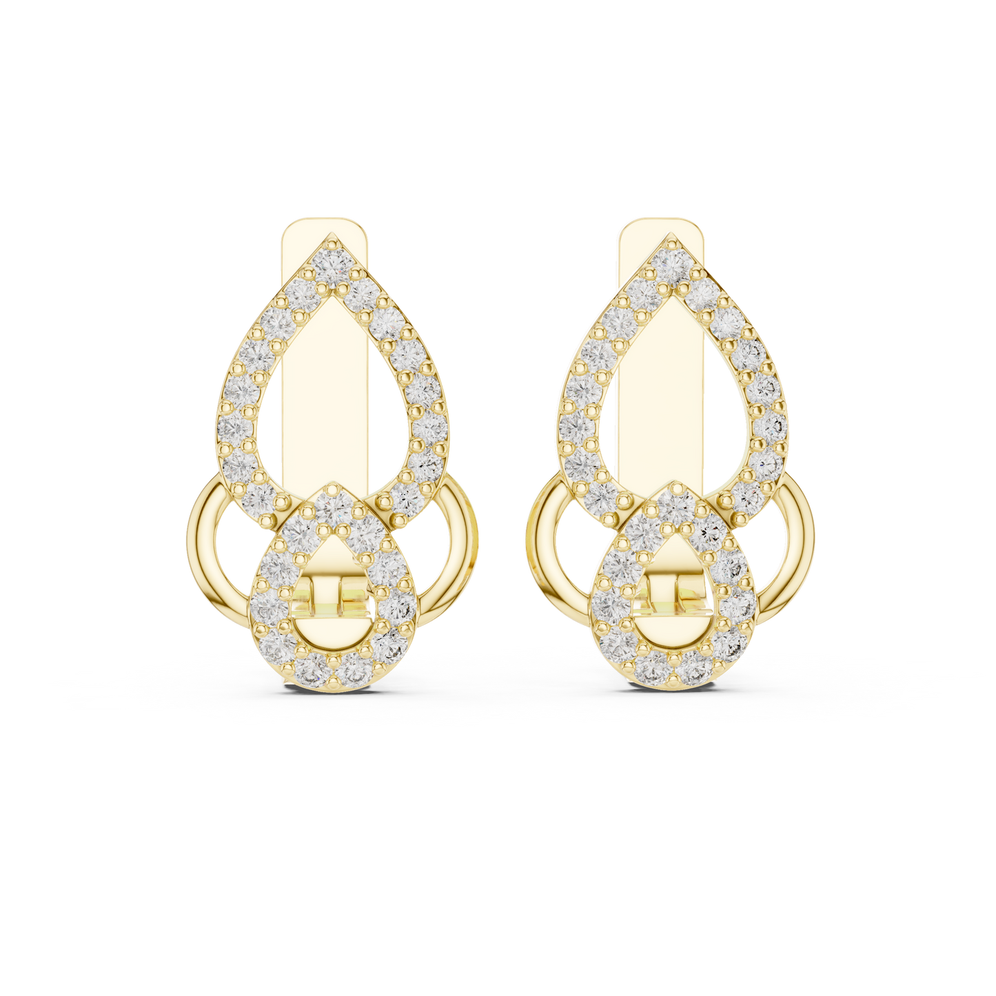 QuantumTeardrop™ Dual-Pavé Diamond Hinge Hoops • Hyper-Luxe Locking Earrings • Royal Gold Shine