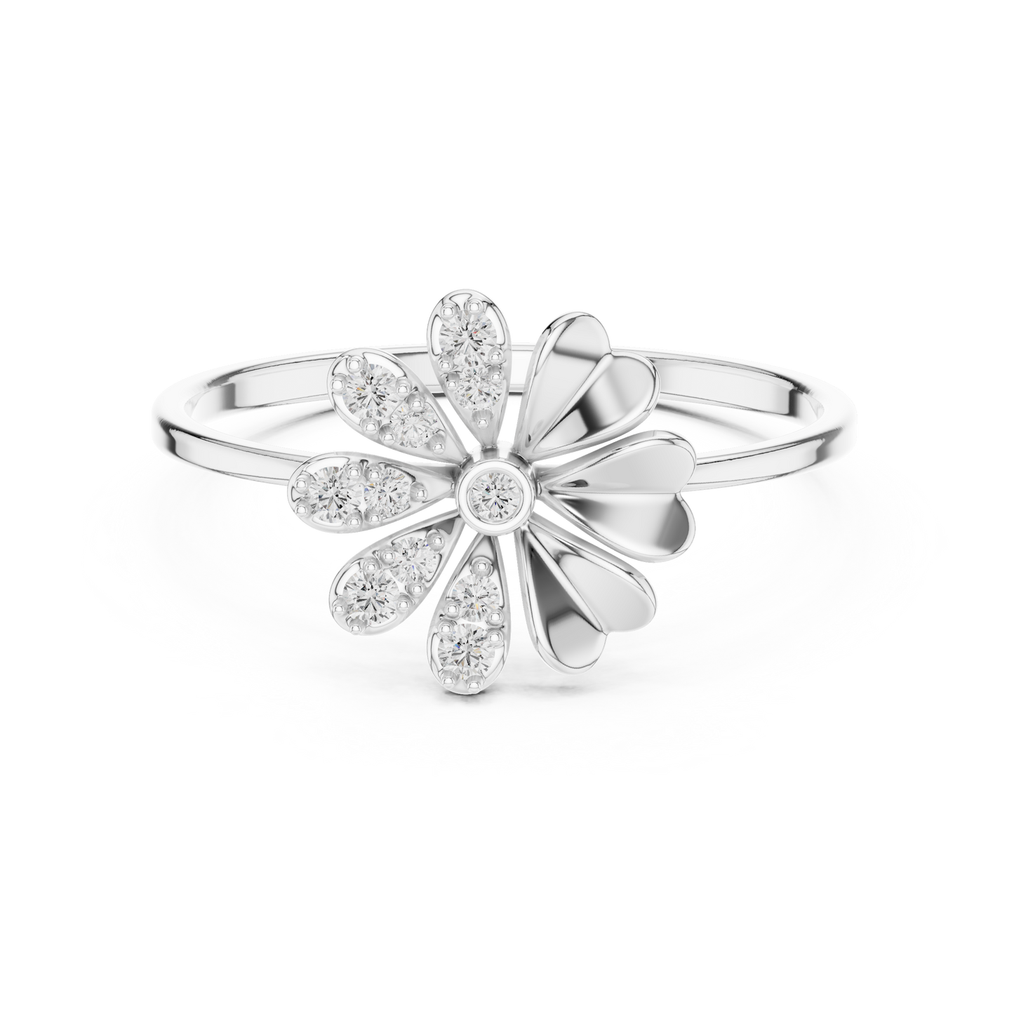 Nature Inspired Daisy Ring • Diamond Center Flower Band • Romantic Jewelry - Gift For Fiancée