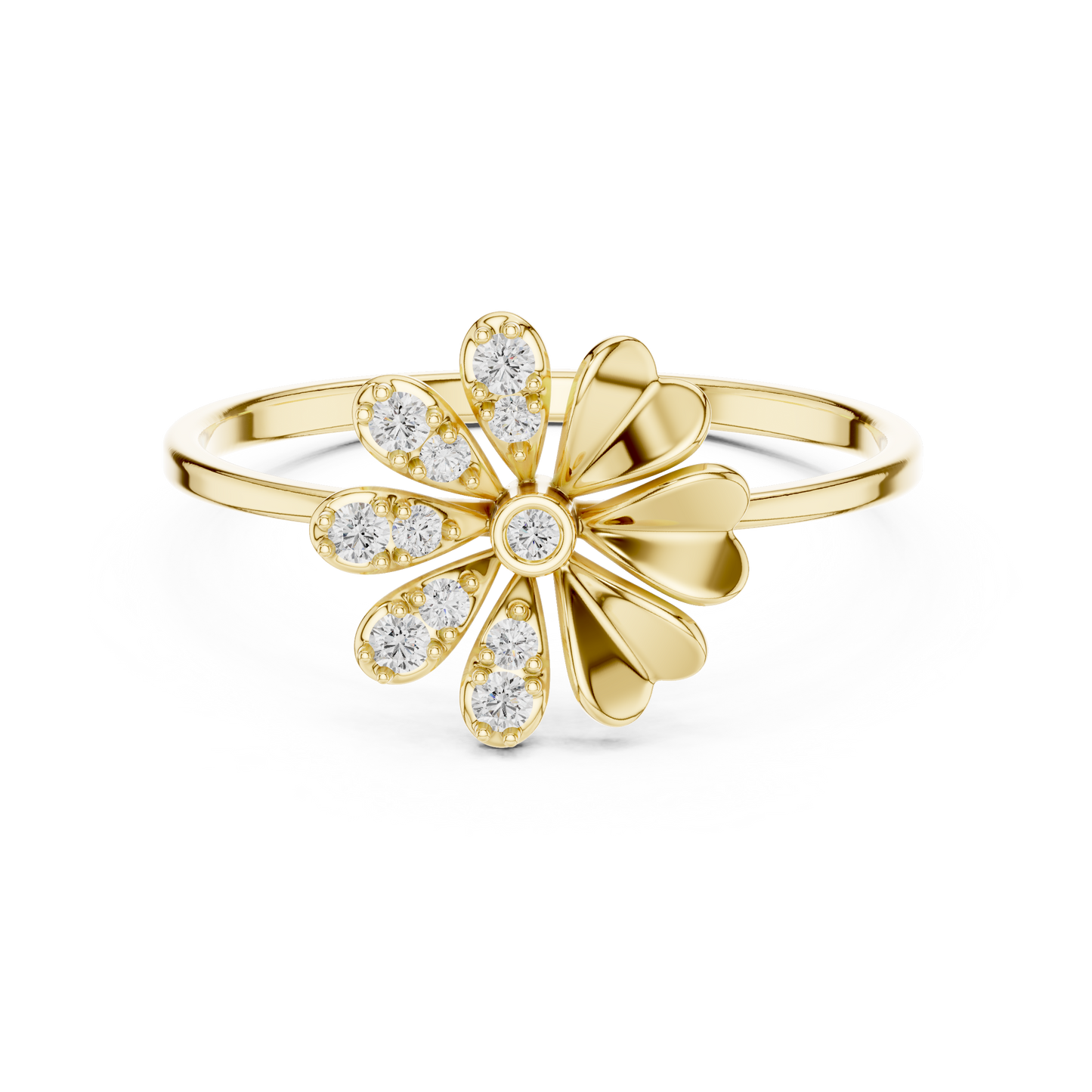 Nature Inspired Daisy Ring • Diamond Center Flower Band • Romantic Jewelry - Gift For Fiancée