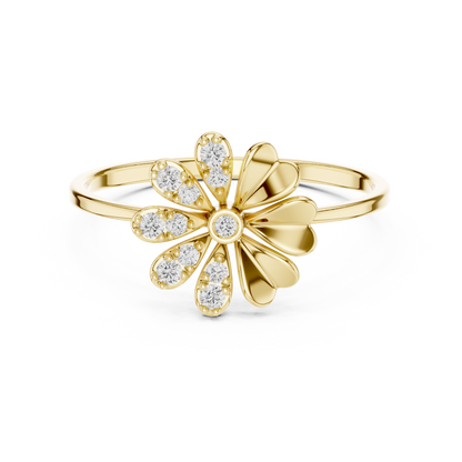 Nature Inspired Daisy Ring • Diamond Center Flower Band • Romantic Jewelry - Gift For Fiancée