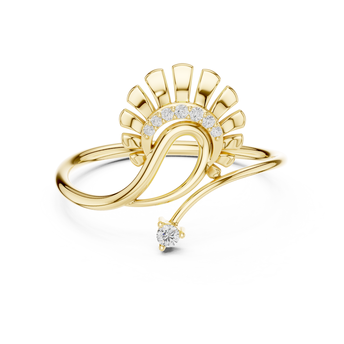 infinity Curve Sunbeam Ring Elegant Gold Modern Diamond Gift - WavyPetal Sun flare  Ring Romantic