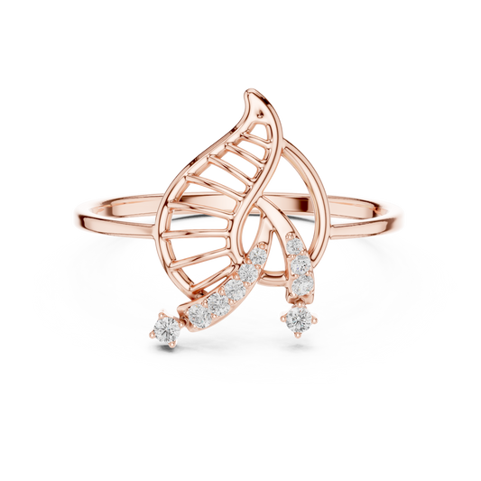 CZ Butterfly Ring Slim Silver Leaf Inspired Jewelry - Openwork Wing Silver Band Crystal Look