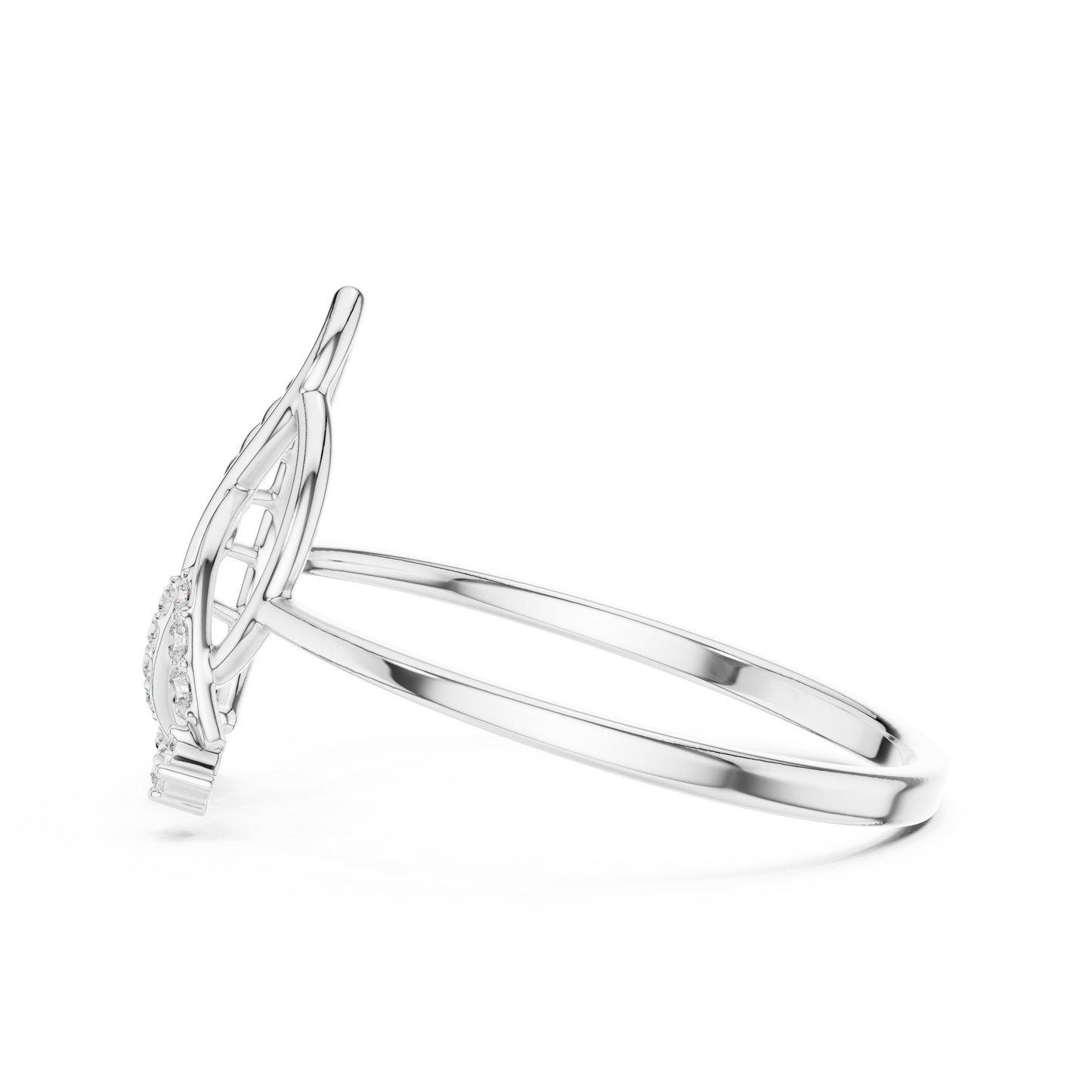 CZ Butterfly Ring Slim Silver Leaf Inspired Jewelry - Openwork Wing Silver Band Crystal Look