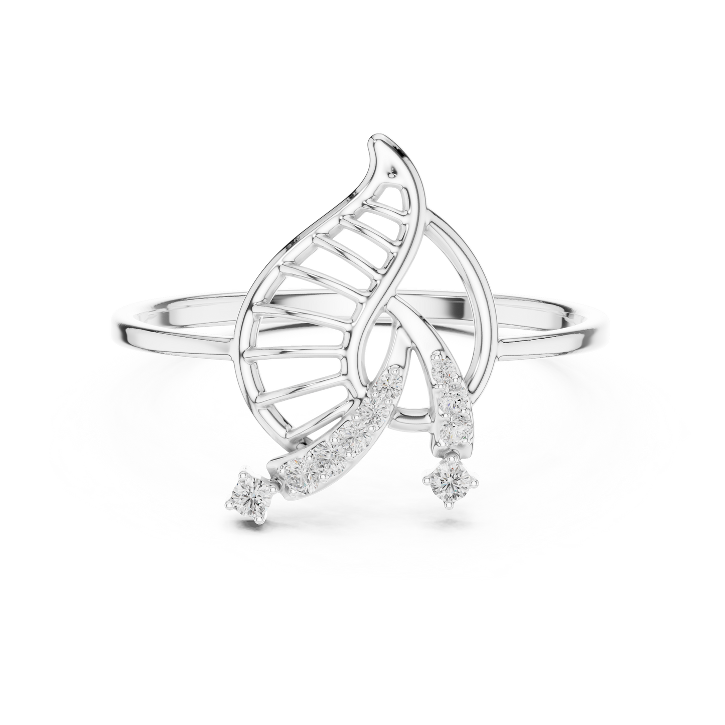 CZ Butterfly Ring Slim Silver Leaf Inspired Jewelry - Openwork Wing Silver Band Crystal Look